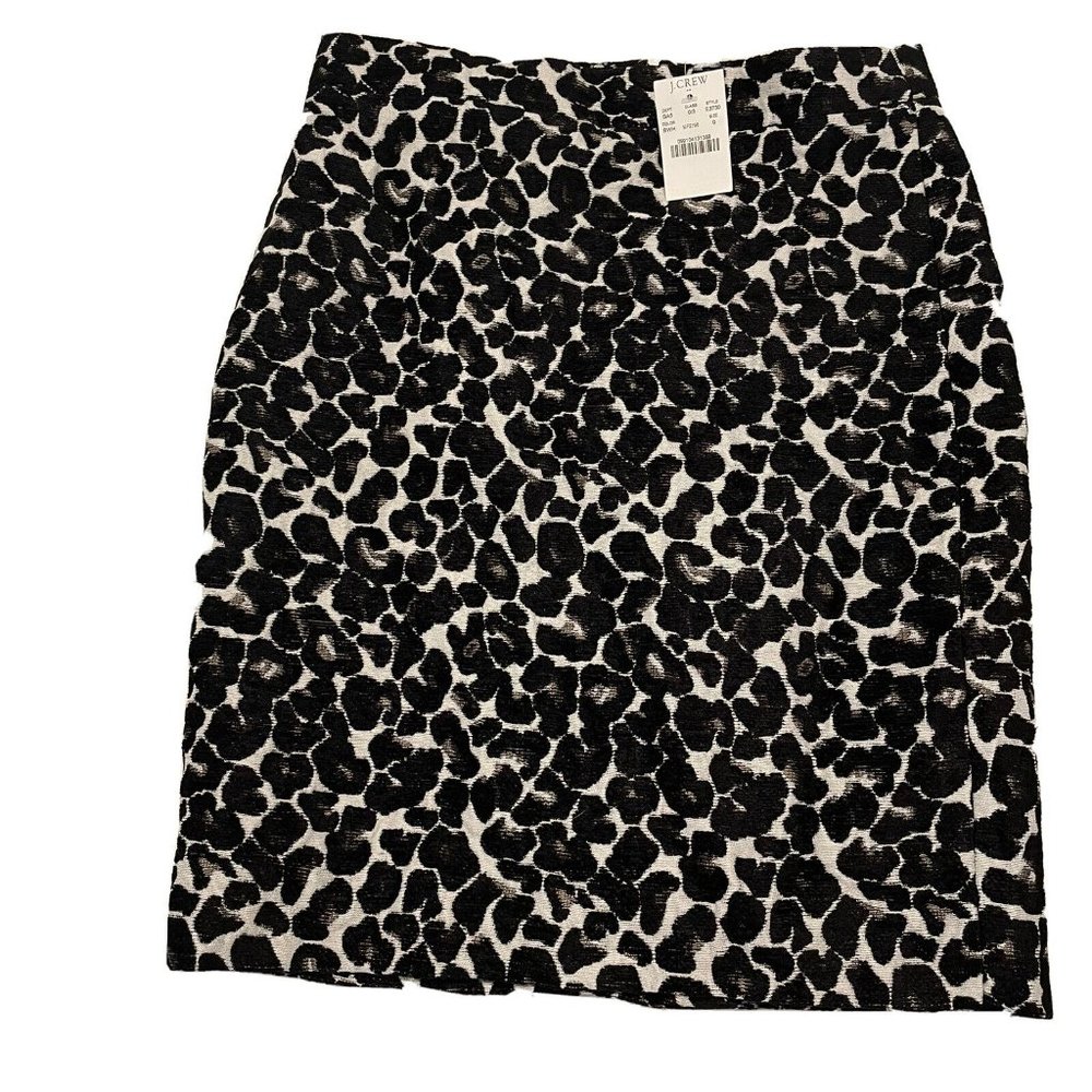 NWT J Crew  Woman’s Sz 0 Straight pencil Skirt Lined Zip Black $80 Animal Print